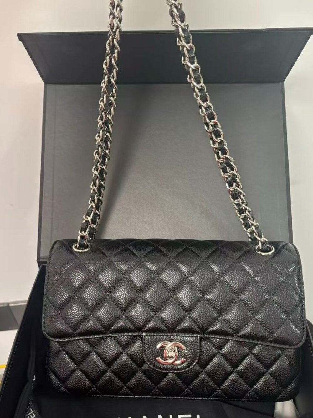 Chanel Timeless Classic Double Flap Bag, Black Caviar Skin, Full Set